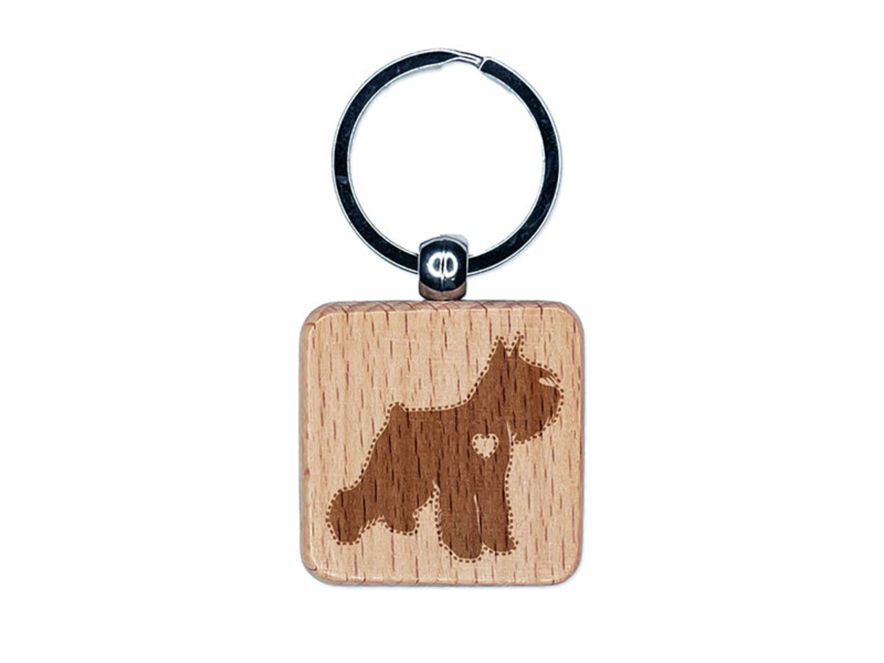 Miniature Schnauzer Dog with Heart Engraved Wood Square Keychain Tag Charm